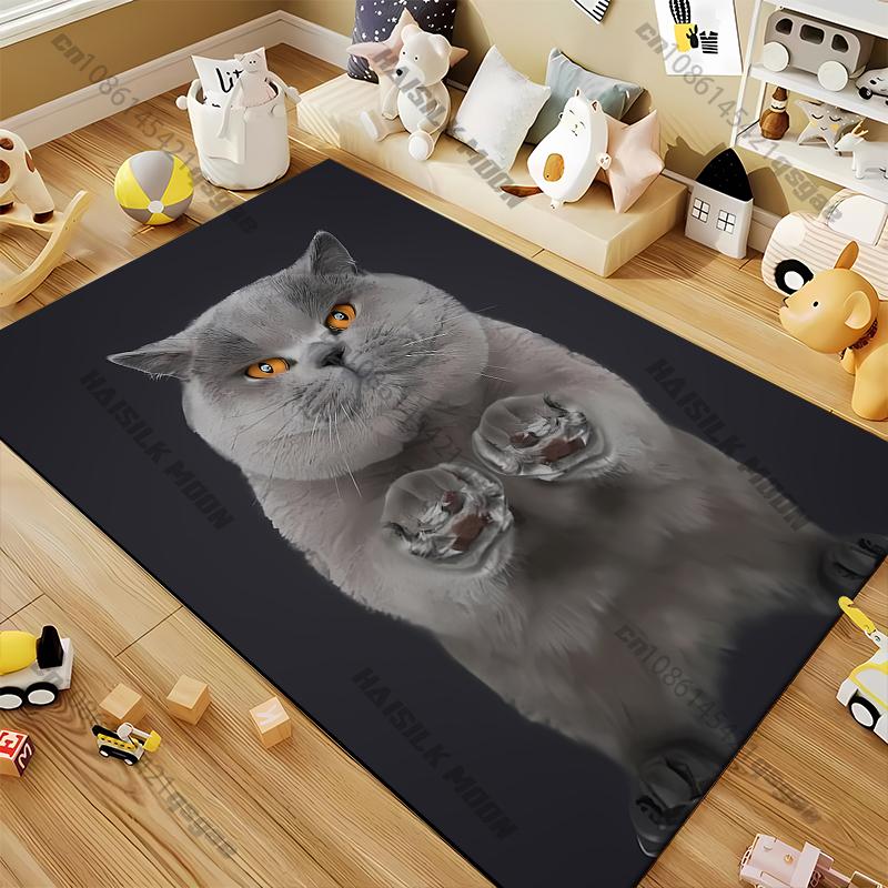 1PC Cute and Handsome Gray Cat Pattern Rugs Living Room Bedroom Carpet Bedside Bathroom Floor Mat Kids Room Non-slip Mat Decor