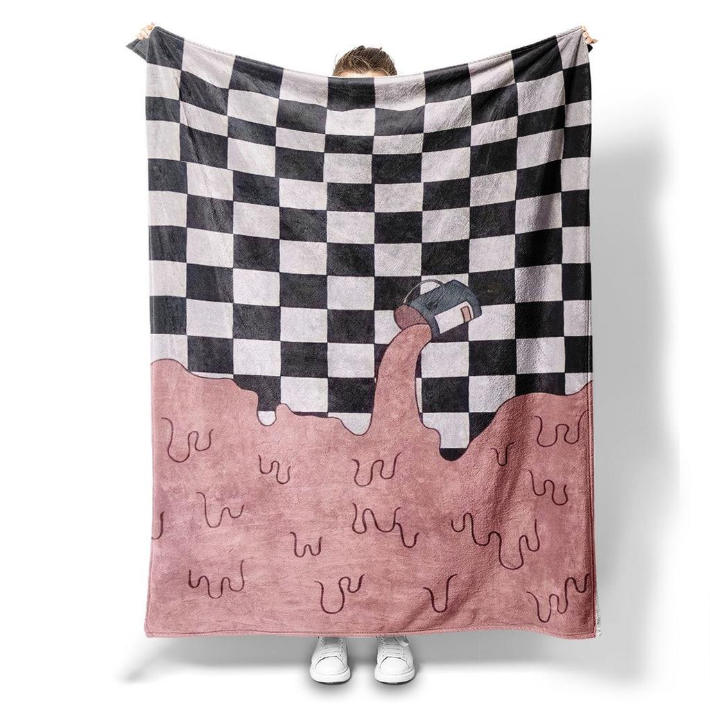 Checkerboard Melt Pattern Flannel Throw Blanket Soft Cozy Fleece for Home Office Sofa and Car All Season Gift