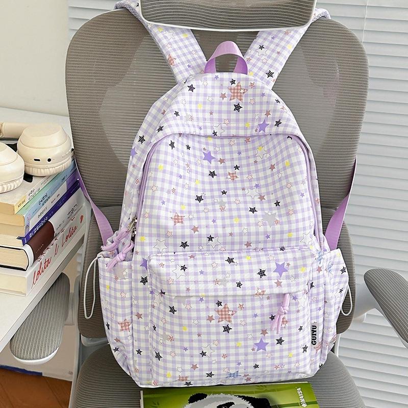 Schoolbag1011 Gentle Star Floral Backpack, Multi-color Optional Lightweight Middle and High School Student Schoolbag, Soft Cloth Large Capacity