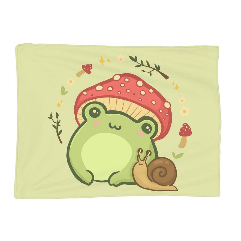 Cute Kawaii Frog With Toadstool Mushroom Hat And Snail Cottagecore Aesthetic Love Throw Blanket10 Blankets Soft Warm Flannel