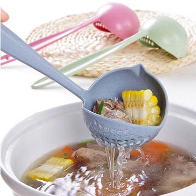 Nuevo tipo de cuchara de sopa, mango largo, filtro de cocina, cilantro de cocina de color sólido, cuchara de cocina, vajilla de plástico, cuchara de sopa, cuchara con fugas dos en uno