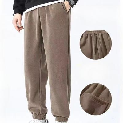 Men's Autumn Winter Fleece Lined Thickened Sweatpants Double Sided Fleece Pants Warm Solid Color Casual Cuffed Sports Pants