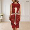 Women Plus Size V Neck Sleeveless Printed Bodycon Midi Dress Red Blue Star Pattern