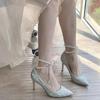 Silver Pearl Strap Sequin High Heels: Women's Pointed Toe Bridesmaid Shoes, Coming-of-Age 2025 Edition