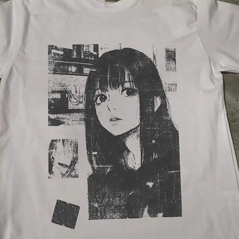 American Retro Summer Trend Ins Loose Short-sleeved Men's and Women's Japanese-style Printed Tops, Short-sleeved 2D T-shirts