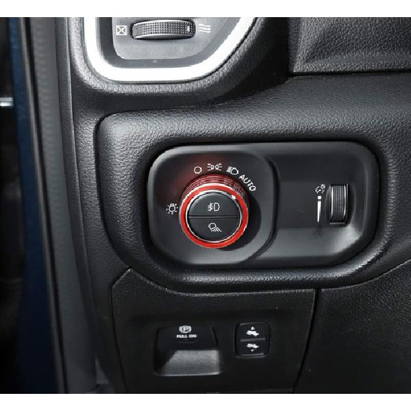 Red Headlight&Gear Knob Switch Knob Cover Ring for 2018+ Dodge RAM 1500 Aluminum