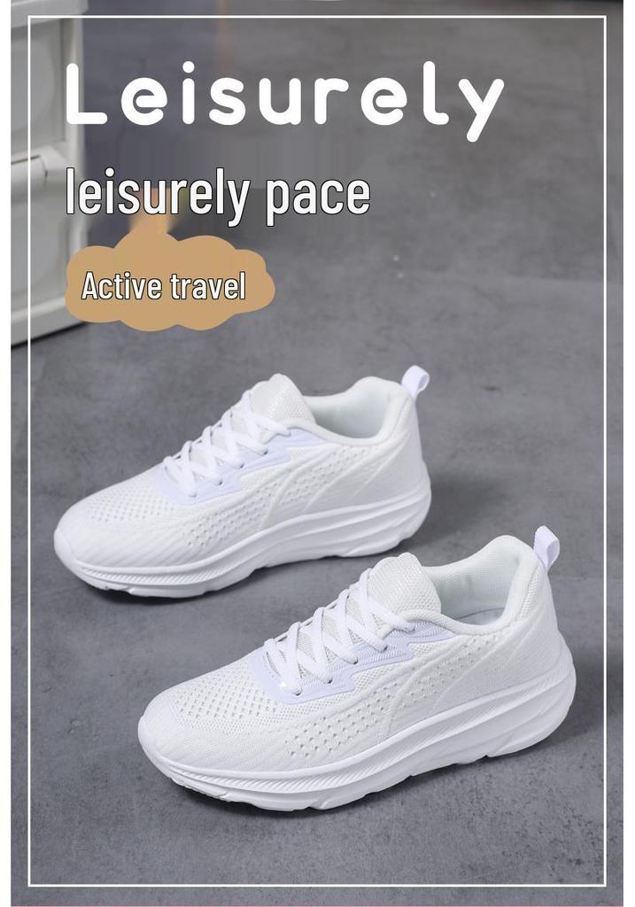 Women's Autumn Flyknit Thick Sole Casual Running Shoes - Breathable Mesh, Large Size, Comfortable Sport Sneakers for Mom
