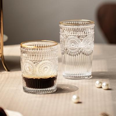 Clearance, Glass Embossed Household Water Cup Set Female Style Phnom Penh Tea Cup Breakfast Oat Cup Coffee Cup