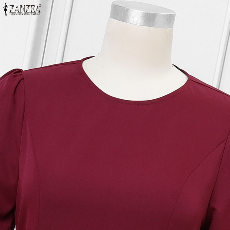 ZANZEA Women Casual Round Neck Long Sleeve Loose Long Dress