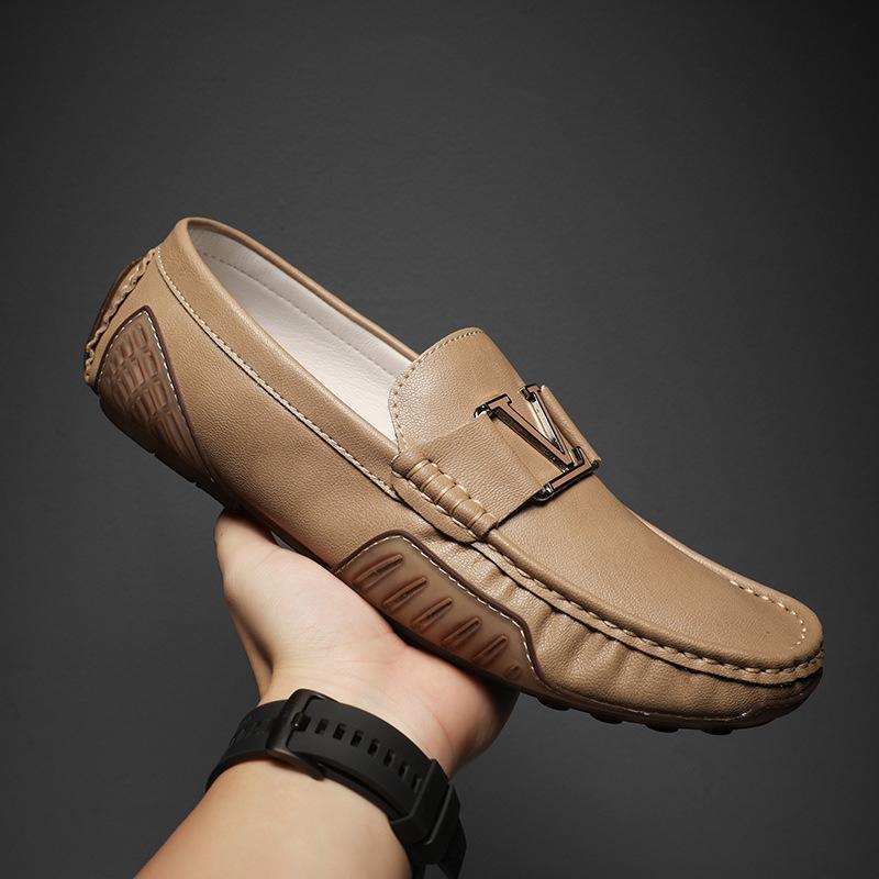 Live Broadcast Explosion Leather Doudou Shoes Spring and Summer Breathable Trend Casual Leather Shoes British One-pedal Driving Large Size Men's Shoes