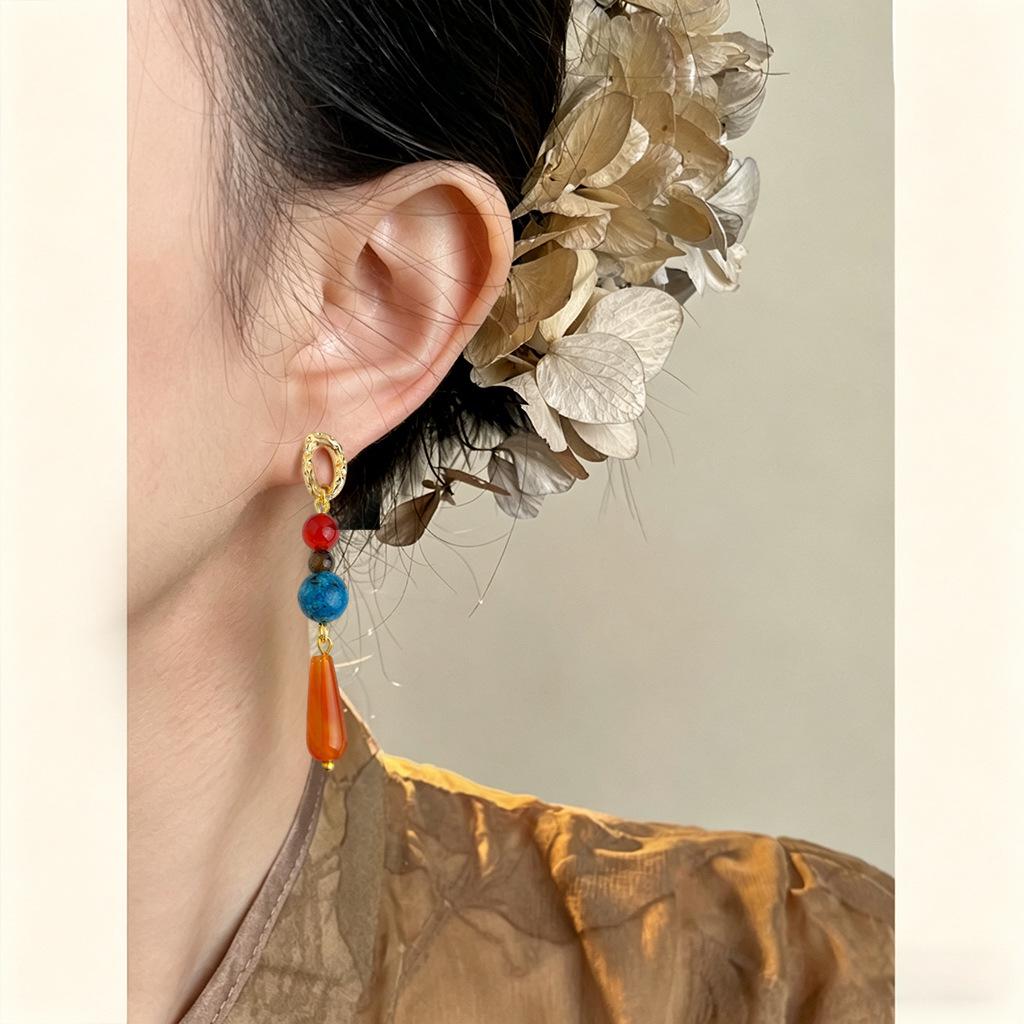 Artistic Retro Red Agate Water Drop Earrings - Chinese Ethnic Style for Women