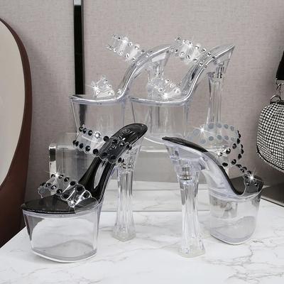 17cm Nuovo Design Sexy Personalità Pantofole con Tacco Pantofole da Donna PVC Trasparente Casual Quadrato Piattaforma con Tacco Alto Pantofole