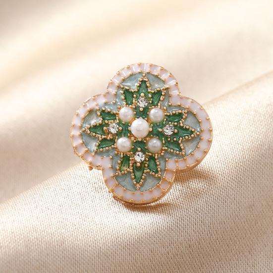 Women Brooch Imitation Pearls Enamel Glaze Flower Shape Shawl Pin Lapel Neckline Clip Anti-Exposure Buckle