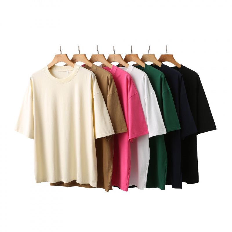 100% Pure Cotton Heavyweight 250g Solid Color Round Neck Casual Short Sleeve T-shirt