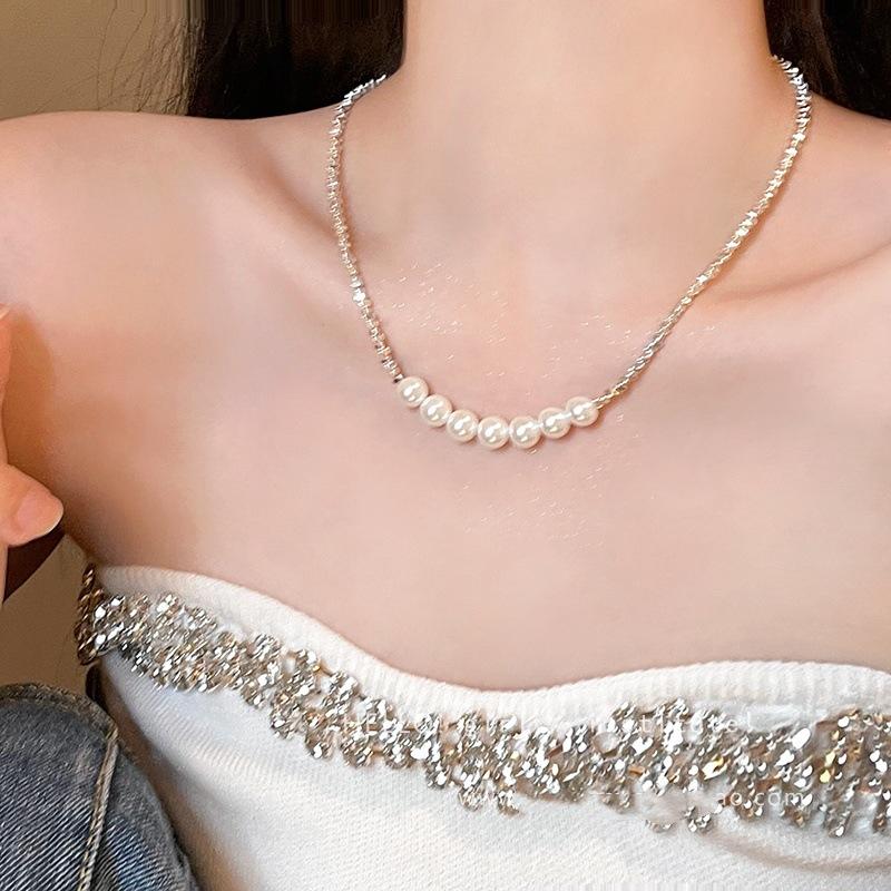 Broken Silver Splicing Pearl Necklace Women 2026 New Choker Neck Chain French Retro Light Luxury Collarbone Chain Accessories