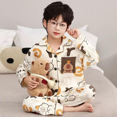 Autumn/Winter Boys' Cartoon Cardigan Pajama Set - Long Sleeve, Medium & Large Sizes, Cute Home Wear, Outdoor-Appropriate