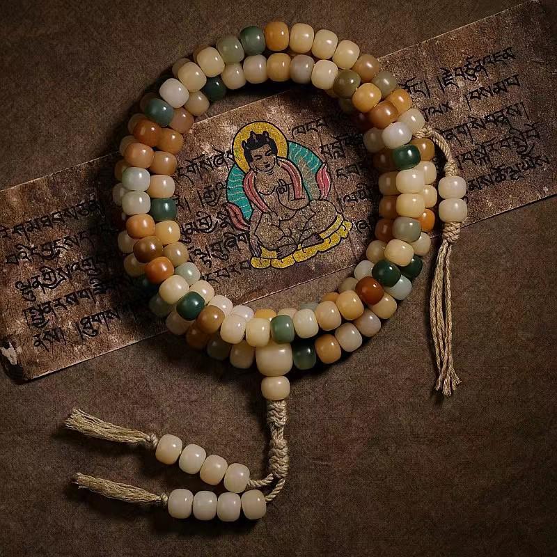 Bodhi Seed Ethnic Multi-Treasure Candy Beads Bracelet - Multi-Strand 108 Buddhist Prayer Beads Bracelet