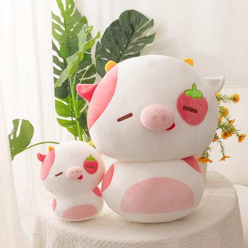 Strawberry Pig Soft Stuffed Plush Toys Cute Strawberry Eyes Pig Nose Cow Sofa Cushion Home Desktop Decorations Girls Gifts