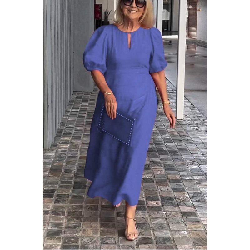 DAFIFY Moteriškos mados vasaros pavasario vienspalvės spausdintos kasdieninės suknelės trumpomis rankovėmis O formos iškirpte aukštu juosmeniu