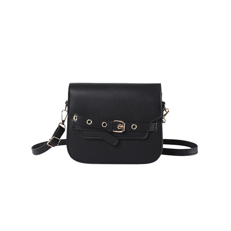 Trendy Vintage Pu Leather Saddle Bag For Women With Decorative Buckle And Stitching Details чёрный