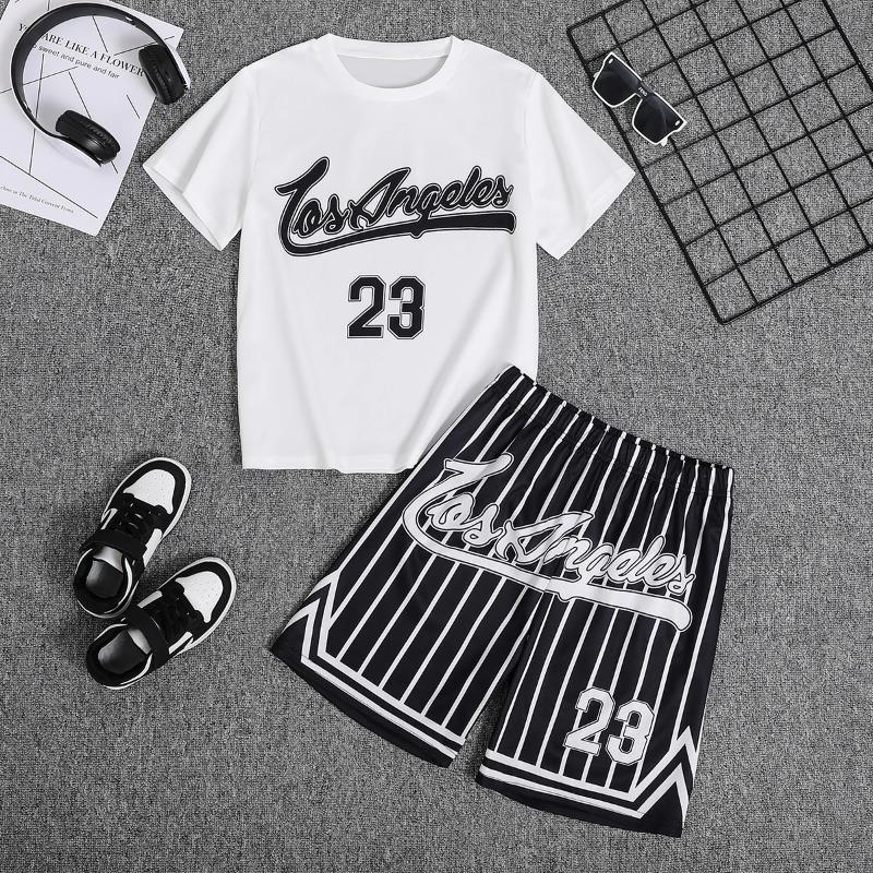 Summer Children's Set Fashion Street Bear Print Two-Piece Suit Casual Style Clothes for Boys and Girls