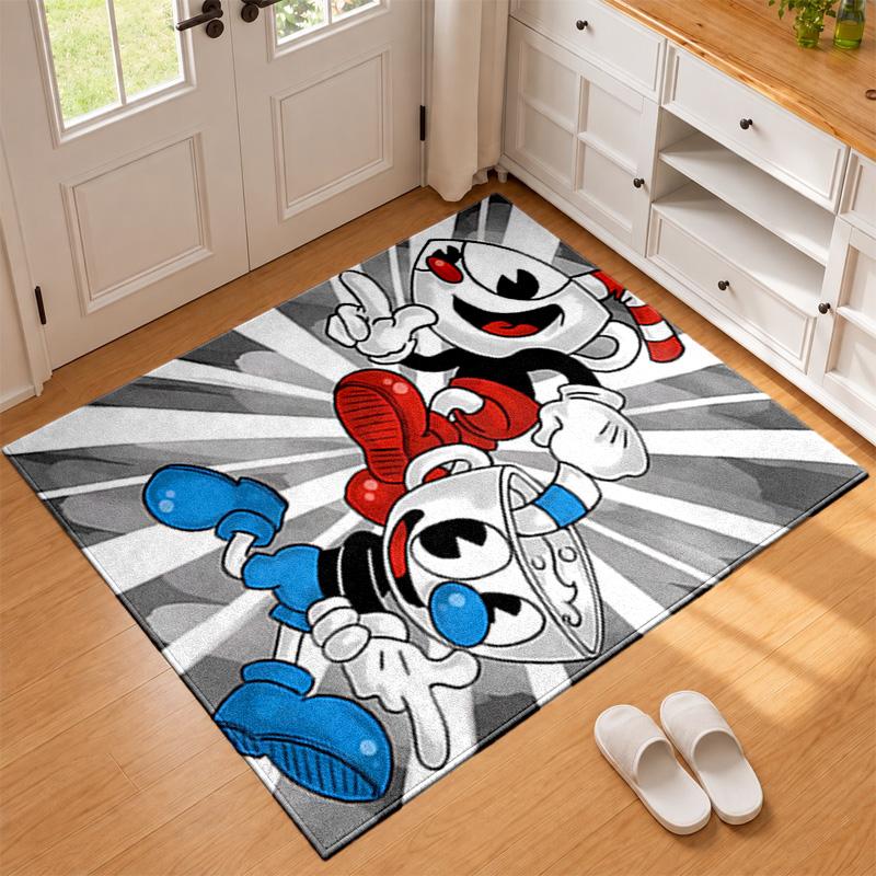 Cuphead Teppich Fußmatte für Wohnzimmer oder Schlafzimmer Schutzmatte unter dem Stuhl Bürodeko Weihnachtsgeschenk Geburtstagsgeschenk