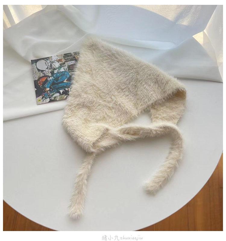 Französischer Damen Flauschiger Gestrickter Woll-Dreiecksschal & Krawatten-Kopfband - Herbst/Winter Wärme, Süßer & Niedlicher Stil.