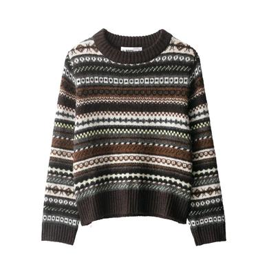 Wholesale Women's Clothing, Fashionable and Versatile Temperament, Cross-border Jacquard Pullover Sweater Knitted Sweater
