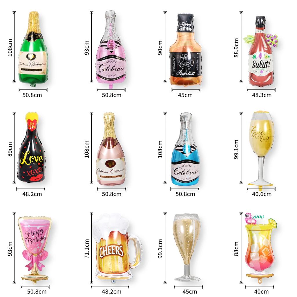 Lezalic 12-Piece Set of Liquor Bottle Balloons for Birthdays, Parties, Girls' Nights, and Weddings, Perfect for Beer, Wine, and Champagne Decorations