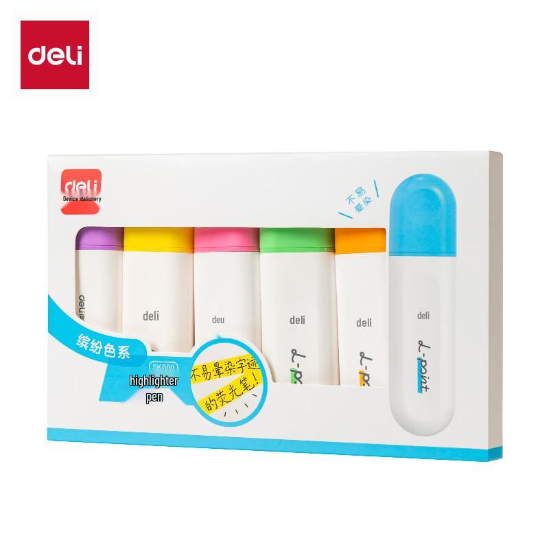 Deli SK600 Anti-Smudge Flat Barrel Highlighter Set
