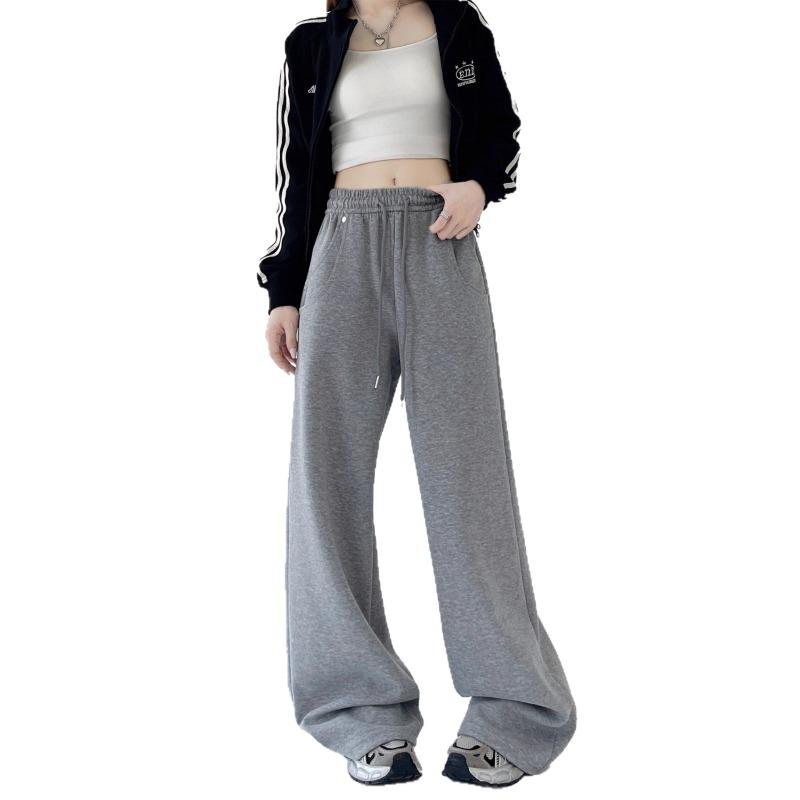 Gray sweatpants women's autumn new loose straight casual pants small slim wide-leg sweatpants