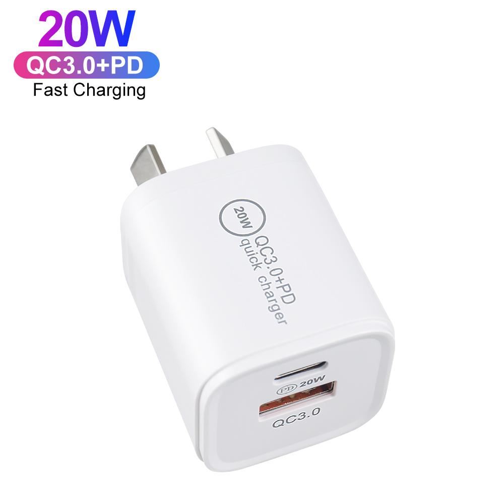 AU Plug Mini Portable PD20W QC3.0 Charger Type-C Fast Charging USB C Wall Charger for Cell Phone Dual Ports