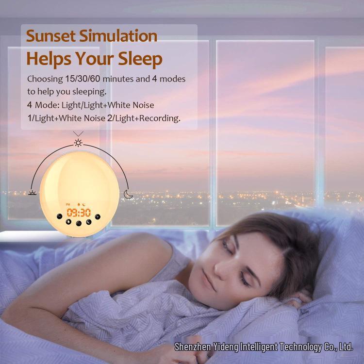 LED Sunrise Alarm Clock with FM Radio & Seven-Color Night Light