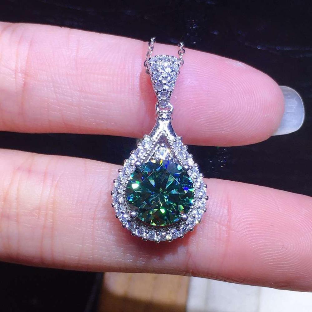 Maldives Blue Green Moissanite Necklace High Carbon Diamond Pendant Elegant Jewelry for Women