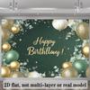 2D Rustic Green Gold Birthday Backdrop with Eucalyptus Leaves & Gold Balloons