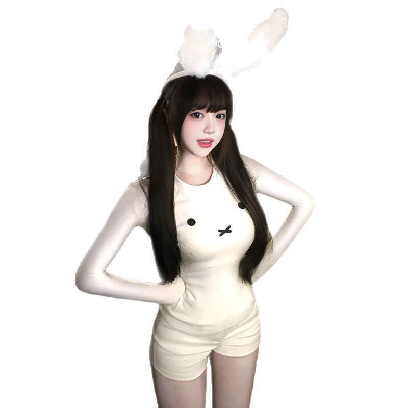Korean Cute Cartoon Long Sleeve Fleece-Lined Women s T-shirt Medium белый
