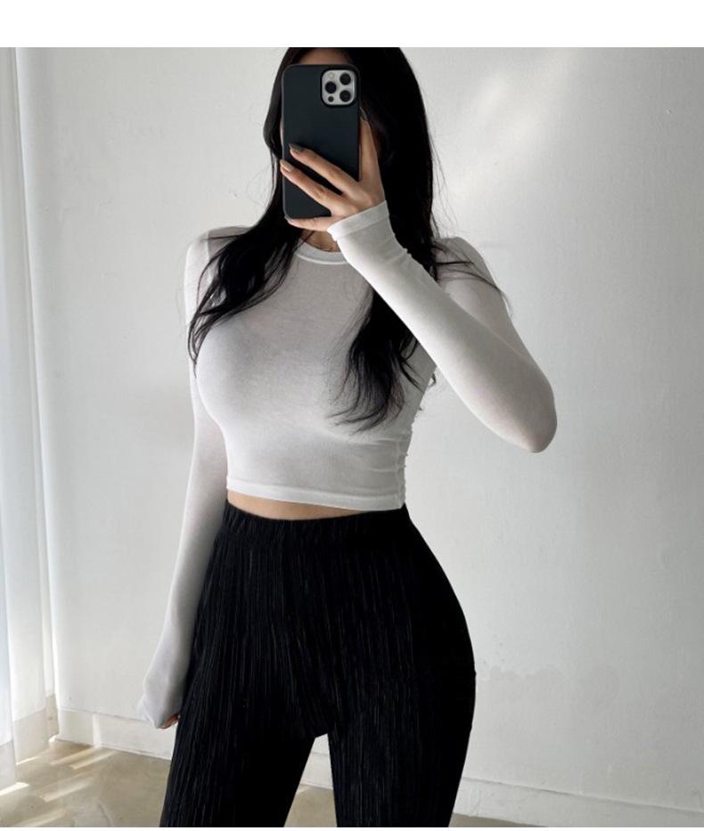 Korean Dongdaemun Trendy Tight Long Sleeve T-shirt: Sexy & Versatile with Big Bust and Waist Display