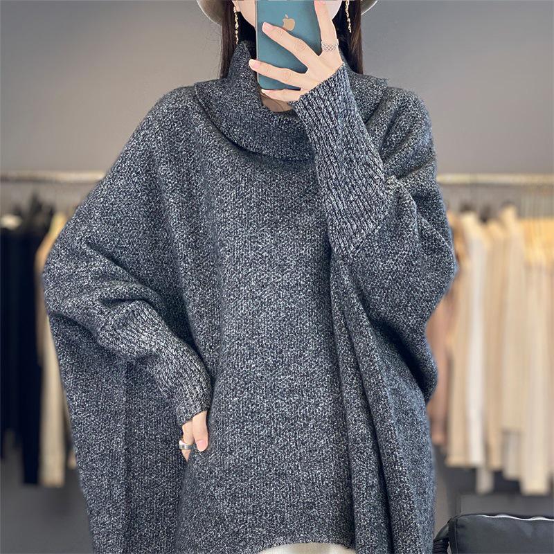 2025 Women's Cashmere Batwing Sleeve Cardigan - High Neck Wool Knitted Loose Sweater