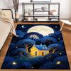 Cozy Cottage Night Scene Carpet with Moonlight and Glowing Forest Suitable for use as an anti-slip for living room bedroom sofas