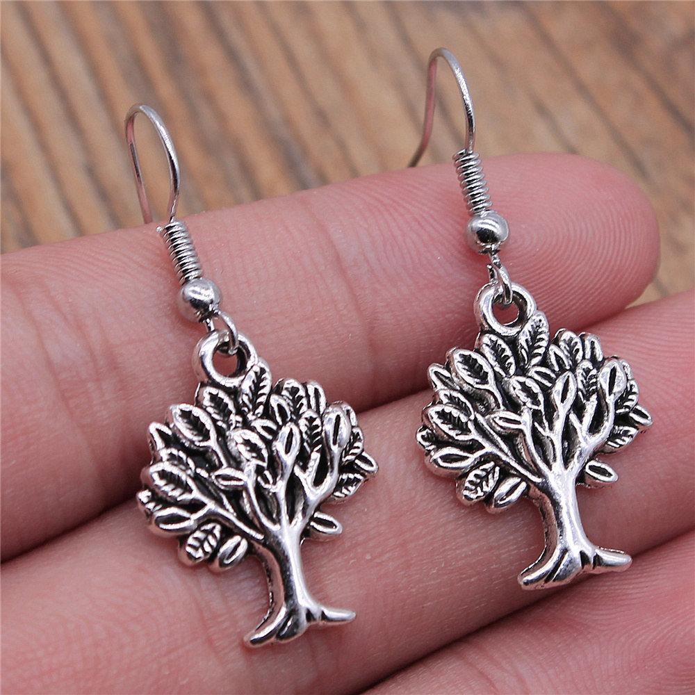 1 Pair Silver Plated Drop Earrings Women Hollow Out Tree Of Life Pattern Round Earring Moda Mujer Jewelry Fashion Pendientes