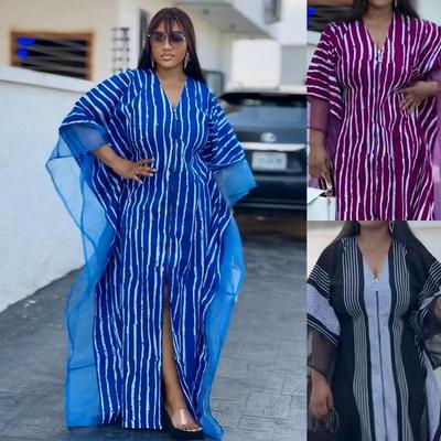 European Casual Women's Plus Size Striped Long Dress - Style 0029