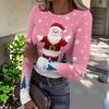 Women's Slim Fit Long Sleeve Base Layer T-Shirt with Christmas Print, Round Neck Pullover Top