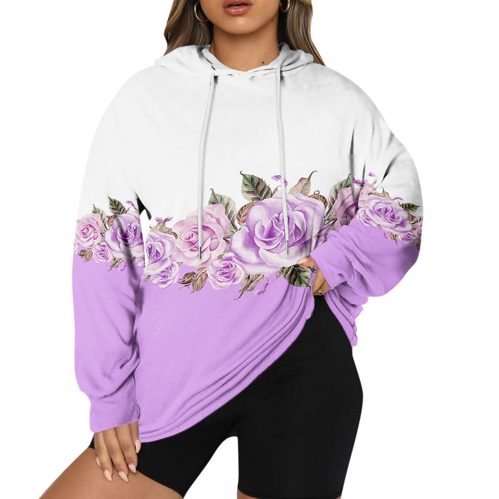 

Женский пуловер больших размеров с цветочным принтом и длинным рукавом, толстовка с капюшоном XXXXL фиолетовый