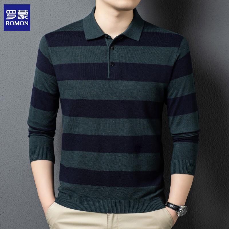 ROMON Men s Wool Blend Striped Lapel Knit Shirt 175/L