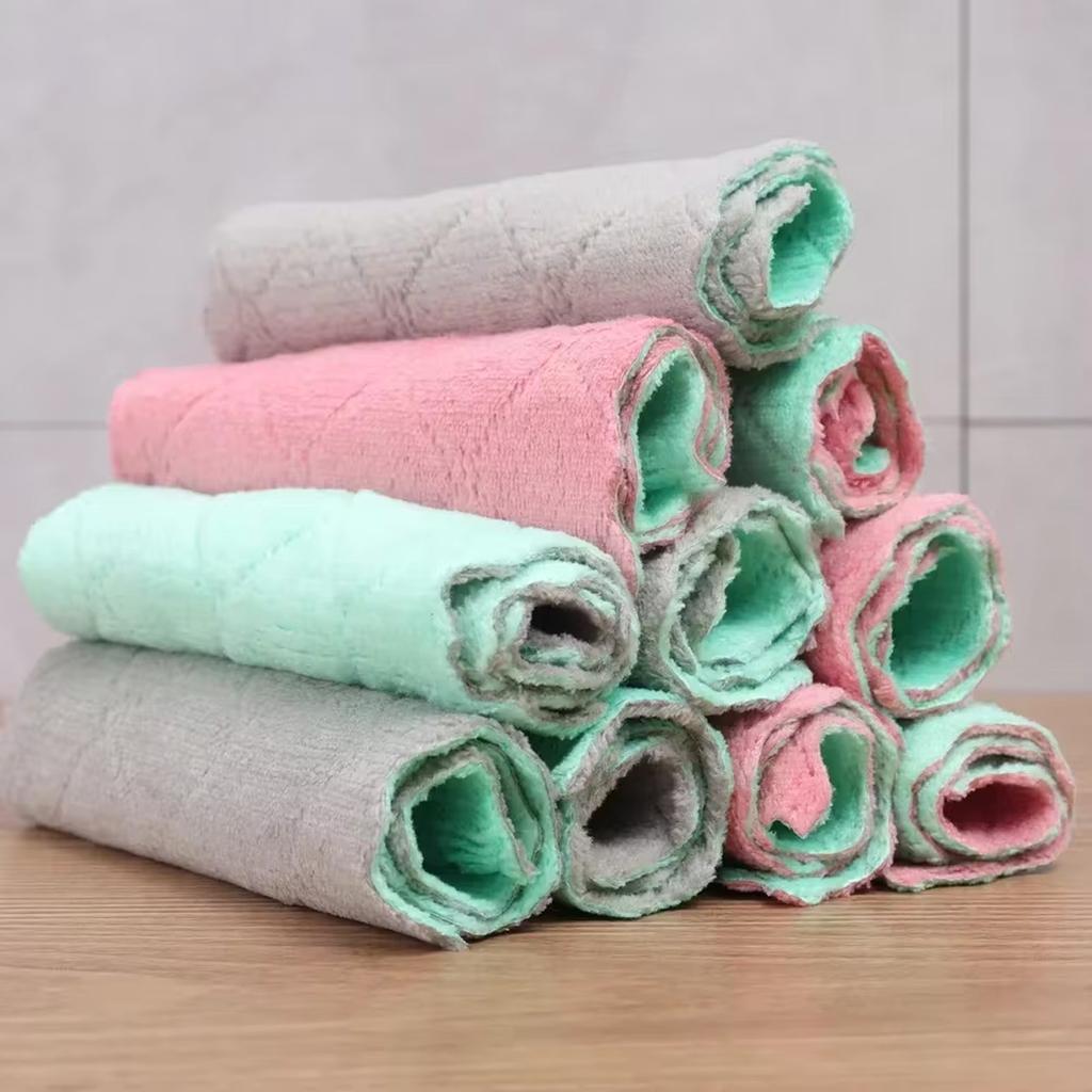 5/10pcs Kitchen Cloth Dish Towels Premium Dishcloths Super Absorbent Coral Velvet Dishtowels Nonstick Oil Washable Fast Drying