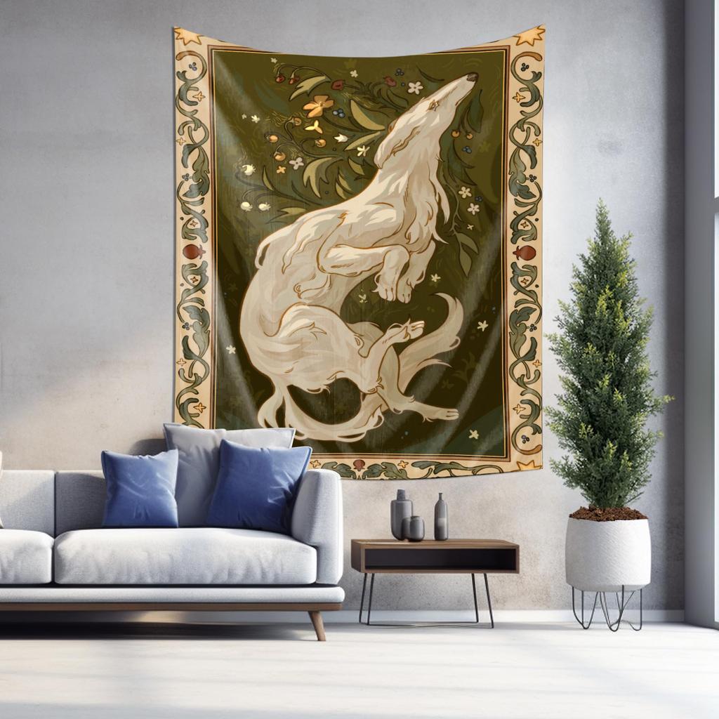 Dreamy Double Wolf Art Tapestry Bedroom Living Room Wall Decoration Fabric