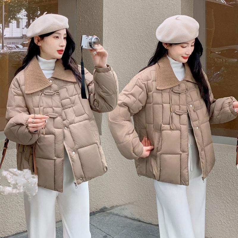 Fasjonabel bomullsjakke i vestlig stil med stor krage for damer, liten jakke med kinesiske knapper