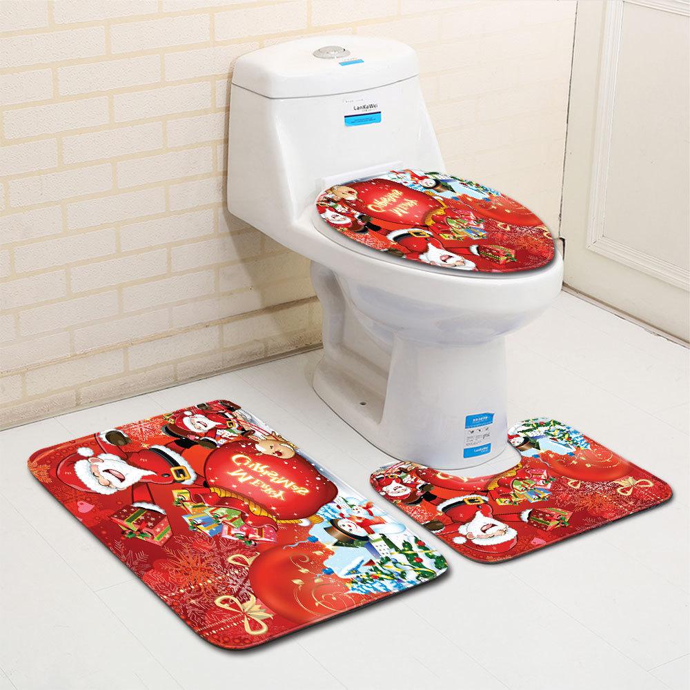 Christmas Bathroom Floor Mat Toilet Three-Piece Set