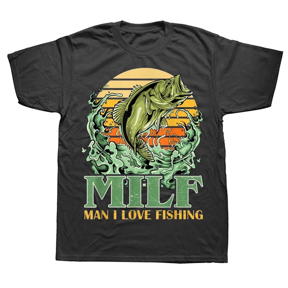 MILF Unisex I Love Fishing Graphic Unisexs Cotton T Shirt Retro Bass Angler Tee Trip S