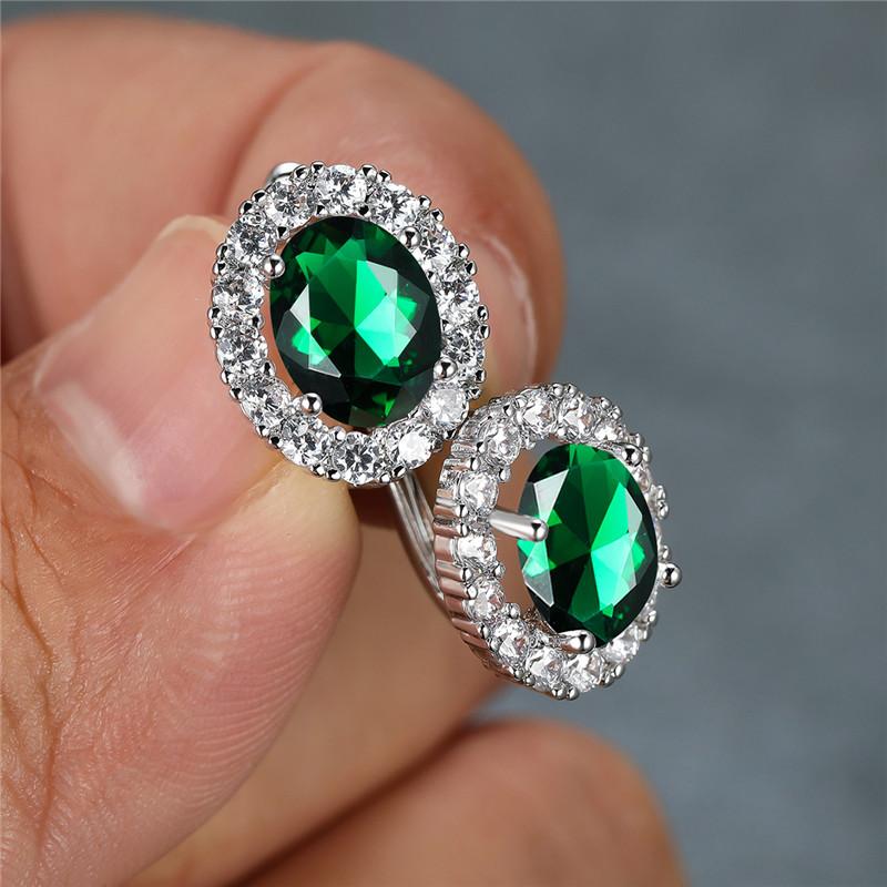 Luxury Crystal Yellow Oval Stone Earrings Multicolor Zircon Small Hoop Earrings Classic Silver Color Wedding Earrings For Women